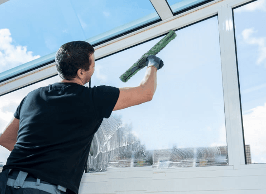 Professional window cleaning crew at work
